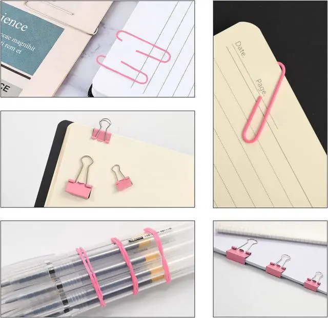 Alt view image 4 of 7 - Pink Binder Clips Paper Clips,380 PCS Assorted Sizes Paperclips | Paper Clamps Rubber Bands for Files, Papers, Home Supplies (Pink)