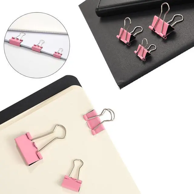 Alt view image 6 of 7 - Pink Binder Clips Paper Clips,380 PCS Assorted Sizes Paperclips | Paper Clamps Rubber Bands for Files, Papers, Home Supplies (Pink)