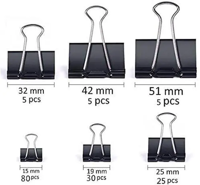 Alt view image 2 of 7 - JANYUN 150Pcs Large Binder Clips 6 Assorted Sizes Paper Clamps Clip for Paper Metal Clip Office School Home Supplies (Black)