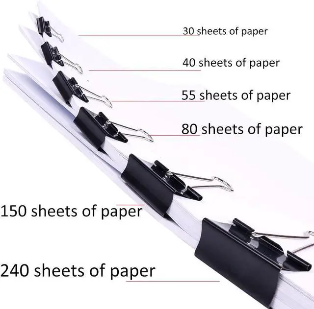 Alt view image 3 of 7 - JANYUN 150Pcs Large Binder Clips 6 Assorted Sizes Paper Clamps Clip for Paper Metal Clip Office School Home Supplies (Black)