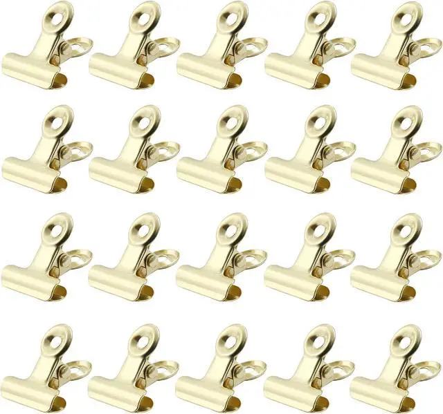 Main image of Bonsicoky Metal Bulldog Clips, Gold, 22mm, 30 Pcs | Bull Binder Paper Clips, For Tags Shops, Office and Home