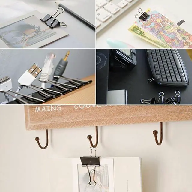 Alt view image 7 of 7 - JANYUN 150Pcs Large Binder Clips 6 Assorted Sizes Paper Clamps Clip for Paper Metal Clip Office School Home Supplies (Black)