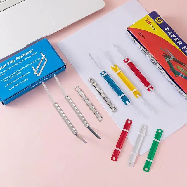 Alt view image 4 of 5 - Metal File Fastener, 50 Pcs Stainless Steel 3.5 Inch 2 Hole Metal Paper Clips for Loose-Leaf and Office (50)