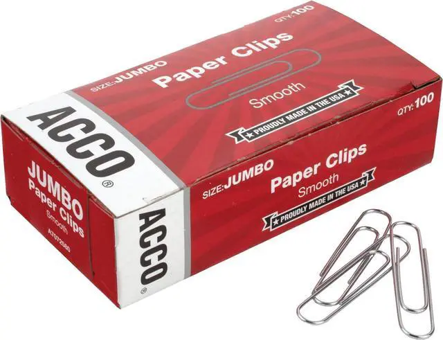 Alt view image 2 of 5 - ACCO Paper Clips, Jumbo, Smooth, 100 Clips/Box, 1 Box (72580)