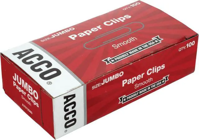 Alt view image 5 of 5 - ACCO Paper Clips, Jumbo, Smooth, 100 Clips/Box, 1 Box (72580)