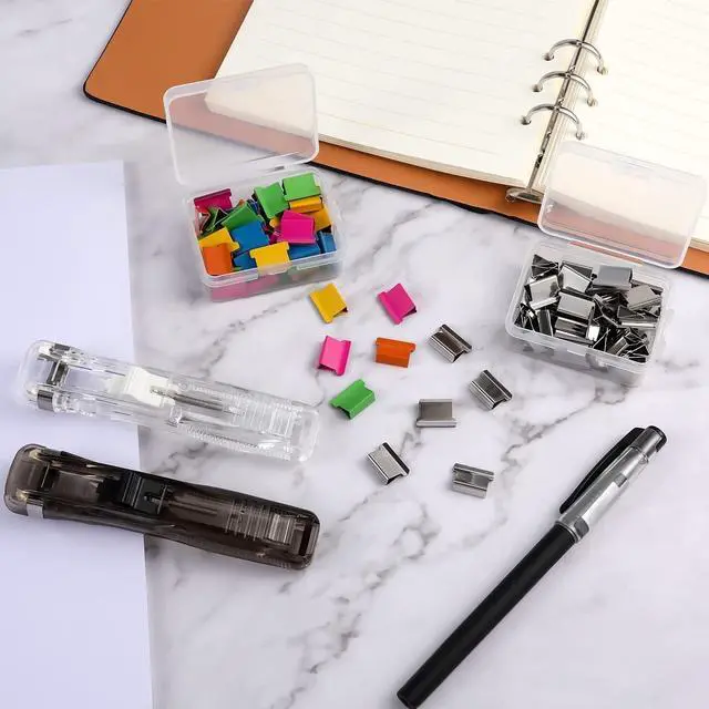 Alt view image 7 of 7 - Office Supplies - 100pcs Reusable Metal Paper Clips, Portable Dispenser (50 Colorful + 50 Silver), 2 Small Storage Bins