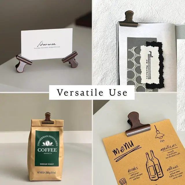 Alt view image 3 of 6 - Vintage Metal Clips Set of 6 with Storage Tin Antique Copper & Patina Bronze Colors Binder Clips for Paper, Bags, Journals, Crafts & Office Use