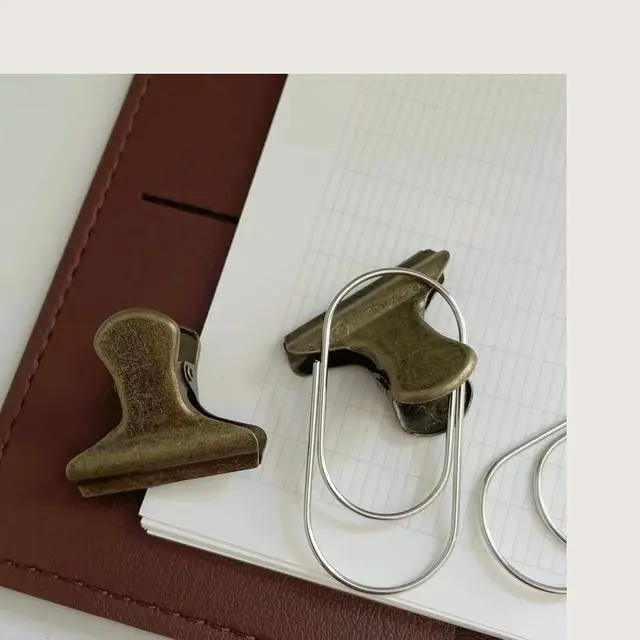 Alt view image 5 of 6 - Vintage Metal Clips Set of 6 with Storage Tin Antique Copper & Patina Bronze Colors Binder Clips for Paper, Bags, Journals, Crafts & Office Use