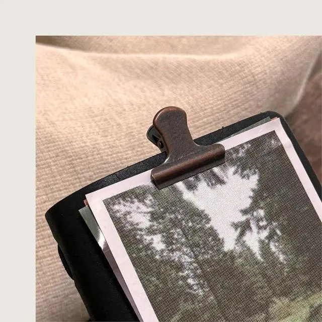 Alt view image 6 of 6 - Vintage Metal Clips Set of 6 with Storage Tin Antique Copper & Patina Bronze Colors Binder Clips for Paper, Bags, Journals, Crafts & Office Use