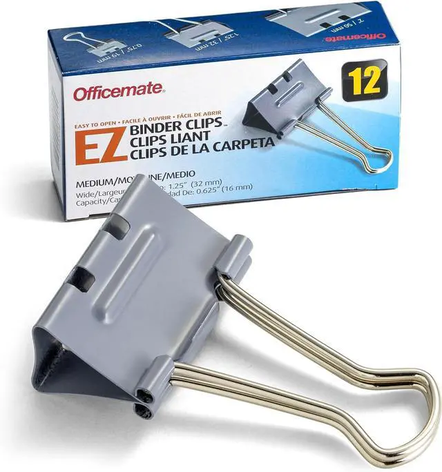 Main image of Officemate EZ Binder Clips, Medium Size, 12/Box, Gray (99250)