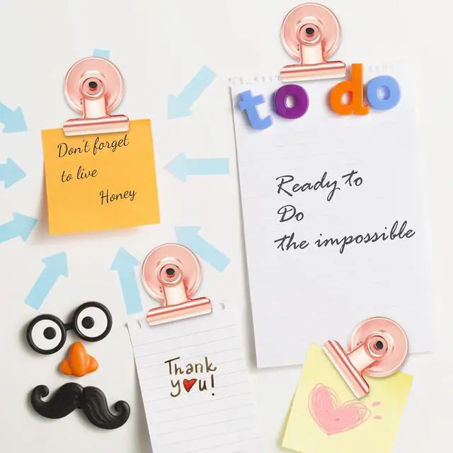 Alt view image 5 of 6 - 8 Pack Refrigerator Magnets Fridge Magnets Magnetic Clips Perfect for Refrigerator Whiteboard Magnets Photo Displays Home School UseHeavy Duty Magnetic Clips (Rose Gold)