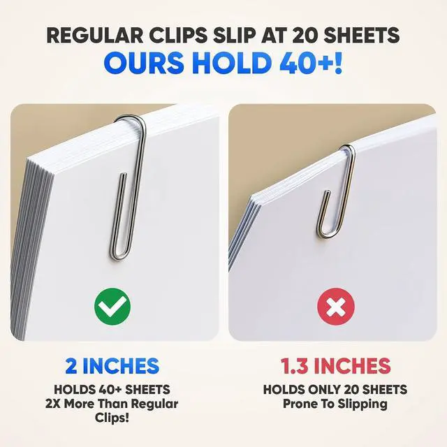 Alt view image 2 of 7 - Large Paper Clips, KURULO 100pcs 2 Inches Paper Clips Large Silver | Smooth Recyclable Big Paperclips for Office Home School, Rustproof & Durable Jumbo Paper Clip