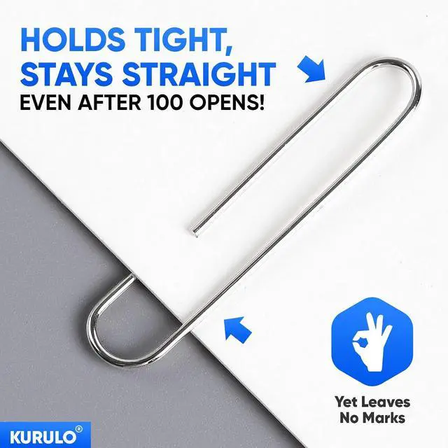 Alt view image 6 of 7 - Large Paper Clips, KURULO 100pcs 2 Inches Paper Clips Large Silver | Smooth Recyclable Big Paperclips for Office Home School, Rustproof & Durable Jumbo Paper Clip
