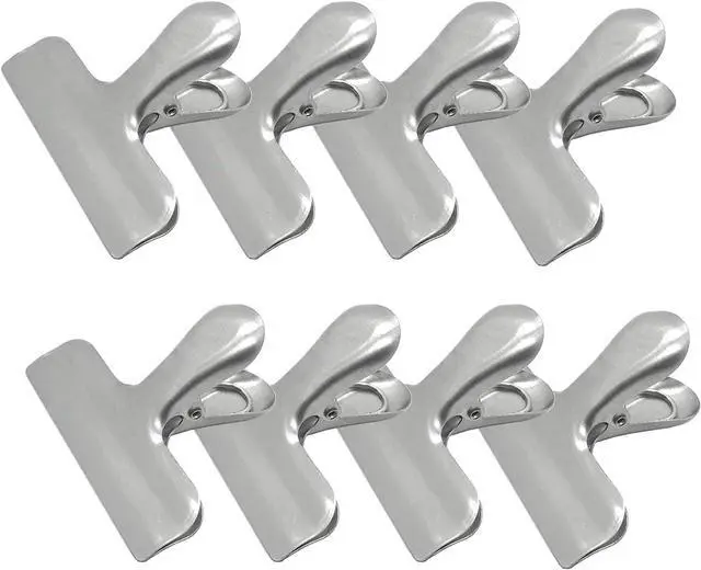 Main image of 8 Pack Metal Chip Clips, 3 Inch Food Bag Clips, Silver | Stainless Steel Heavy Duty Air Tight Seal, Durable Metal Clamps for Kitchen and Office