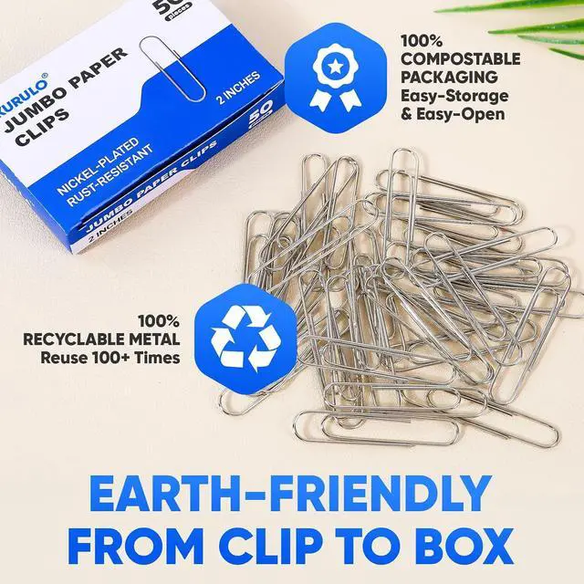 Alt view image 7 of 7 - Large Paper Clips, KURULO 100pcs 2 Inches Paper Clips Large Silver | Smooth Recyclable Big Paperclips for Office Home School, Rustproof & Durable Jumbo Paper Clip