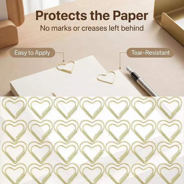 Alt view image 6 of 7 - 50 Pcs Gold Paper Clips for Wedding Home Office Document Organizing Crafts | Pretty Fancy Metal Heart Shaped Metal Paper Clips, Cute Love Mini Decorative Paper Clips for School Crafts Note Organizing