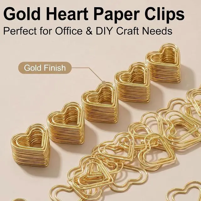 Alt view image 7 of 7 - 50 Pcs Gold Paper Clips for Wedding Home Office Document Organizing Crafts | Pretty Fancy Metal Heart Shaped Metal Paper Clips, Cute Love Mini Decorative Paper Clips for School Crafts Note Organizing