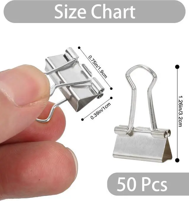 Alt view image 2 of 7 - Binder Clips 50 Pack 0.75 in Small Paper Clips for Office | Paper Binder Clips, Silver, Metal, Paper Clamps, for Organizing Files, Notes, Documents, Office, Home and School Use
