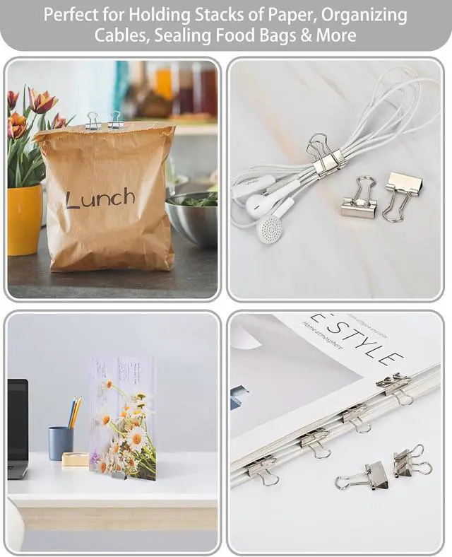 Alt view image 6 of 7 - Binder Clips 50 Pack 0.75 in Small Paper Clips for Office | Paper Binder Clips, Silver, Metal, Paper Clamps, for Organizing Files, Notes, Documents, Office, Home and School Use