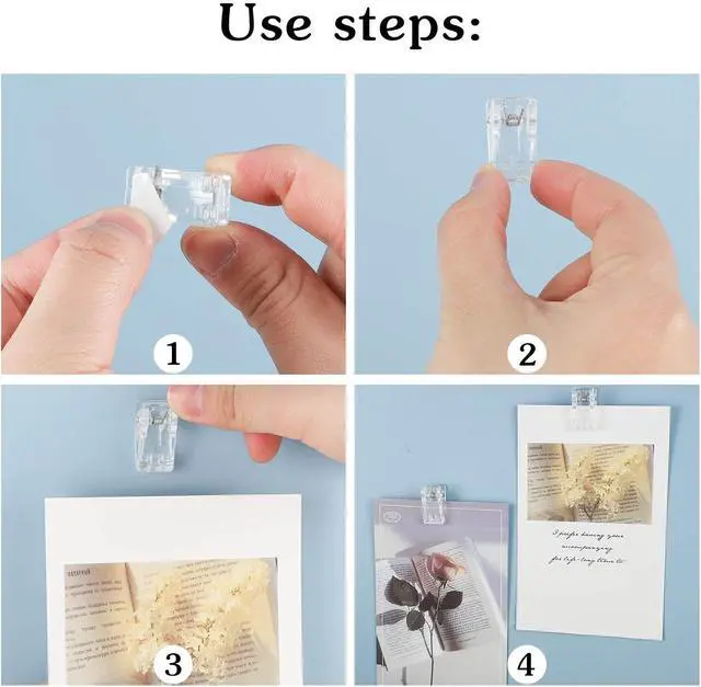 Alt view image 6 of 7 - 50 Pieces Self Adhesive Clips, Tapestry Sticky Spring Hangers Wall Clips for Hanging Poster Photo Office Decorations, Clear