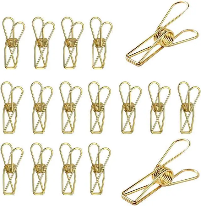 Main image of 20 Pieces Metal Wire Hollow Out Multi-Purpose Utility Clips Invoice Bill Paper Clips Clothespins Hanging Clips for Office School Home Use (Gold)