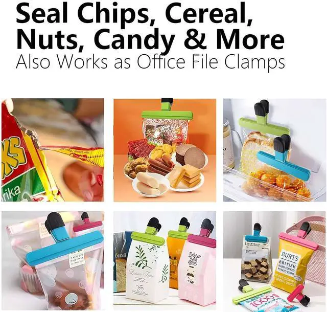 Alt view image 5 of 7 - 6-Pack Heavy Duty Chip Bag Clips Strong Seal Plastic Food Clips for Kitchen Storage, Assorted Colors (3 Colors, 6 PCS)