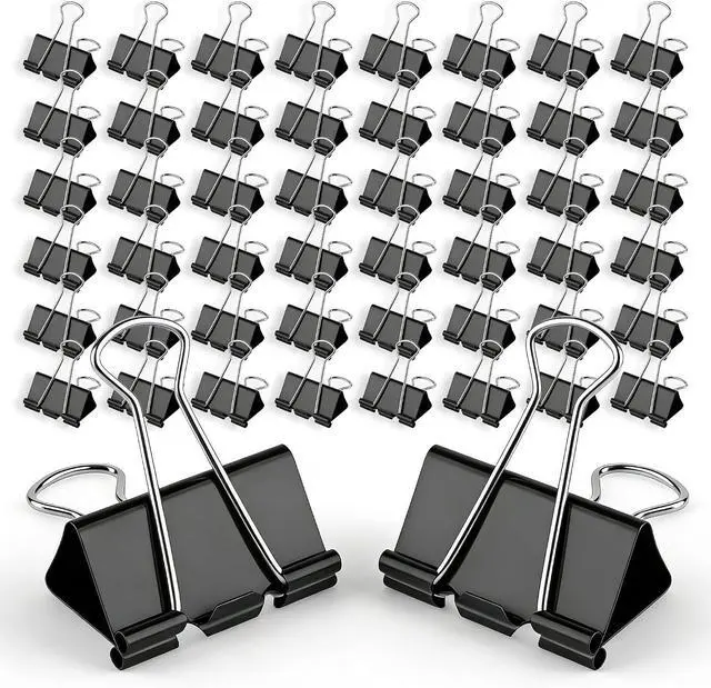 Main image of CableGeeker Medium Binder Clips, 1.25 Inch, 48-Pack, Black | Strong grip, rust-resistant metal, smooth edges, holds up to 150 sheets, for documents, cables, food bags, and photos