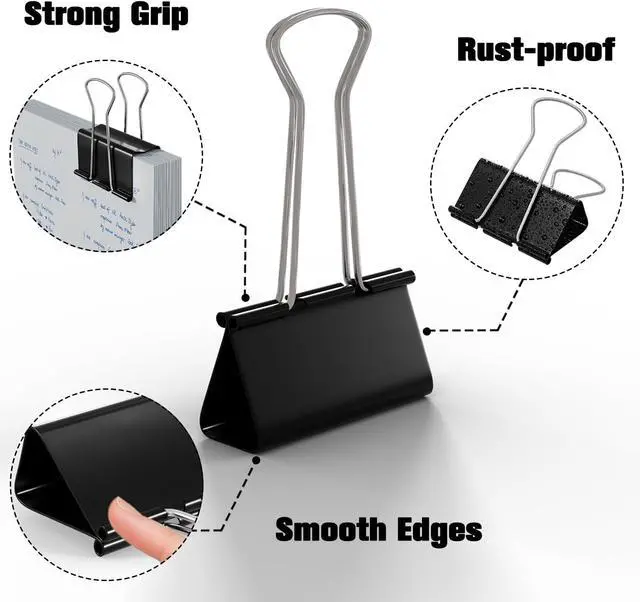 Alt view image 3 of 7 - CableGeeker Medium Binder Clips, 1.25 Inch, 48-Pack, Black | Strong grip, rust-resistant metal, smooth edges, holds up to 150 sheets, for documents, cables, food bags, and photos
