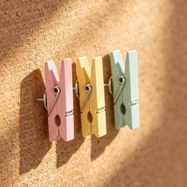 Alt view image 5 of 6 - 60 Pcs Push Pin Clips for Cork Board Colorful Push Pins with Wooden Clips | Decorative Assorted Colors Thumbtack Pushpins Tacks for Bulletin Board Decorations Artworks Notes Photos Office and Home