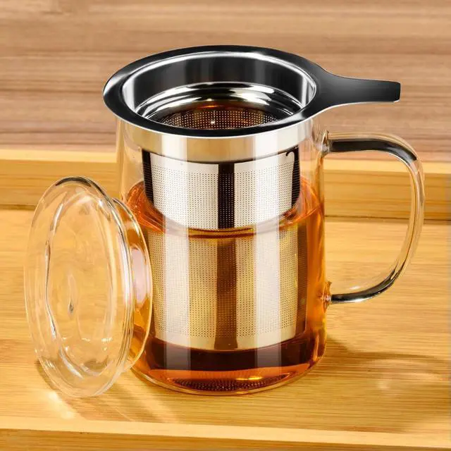 Alt view image 2 of 6 - PARACITY Tea Mug with Infuser and Lid, 15 oz Clear Borosilicate Tea Cup | 304 stainless steel strainer handles loose leaf or bagged blends; clear body works with hot or iced drinks and rinses easily