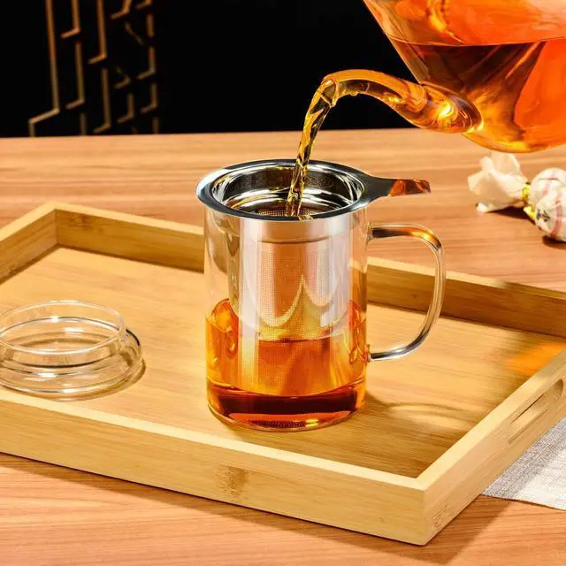Alt view image 3 of 6 - PARACITY Tea Mug with Infuser and Lid, 15 oz Clear Borosilicate Tea Cup | 304 stainless steel strainer handles loose leaf or bagged blends; clear body works with hot or iced drinks and rinses easily