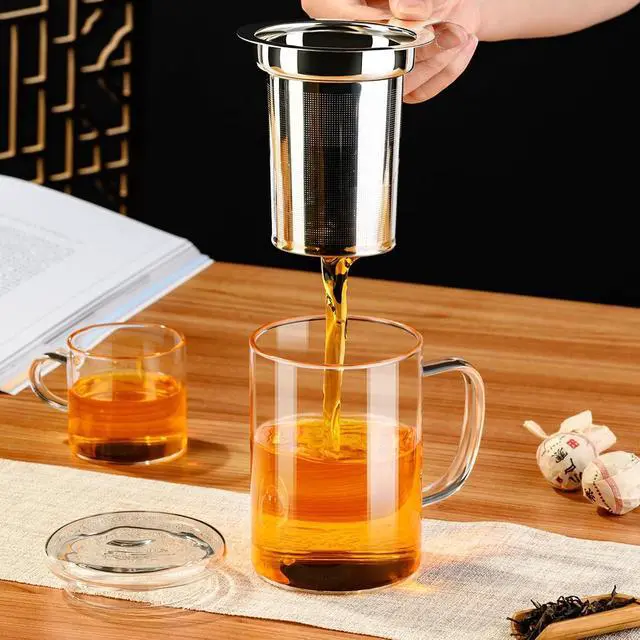 Alt view image 4 of 6 - PARACITY Tea Mug with Infuser and Lid, 15 oz Clear Borosilicate Tea Cup | 304 stainless steel strainer handles loose leaf or bagged blends; clear body works with hot or iced drinks and rinses easily