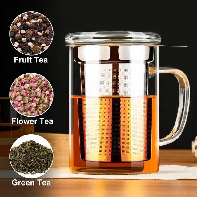 Alt view image 5 of 6 - PARACITY Tea Mug with Infuser and Lid, 15 oz Clear Borosilicate Tea Cup | 304 stainless steel strainer handles loose leaf or bagged blends; clear body works with hot or iced drinks and rinses easily