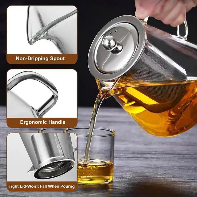 Alt view image 2 of 7 - Glass Teapot, Tea Pot with Removable Infusers for Loose Tea, Borosilicate Glass Tea Kettle Tea Maker Stovetop for Party, Camping,Travel (550ML)