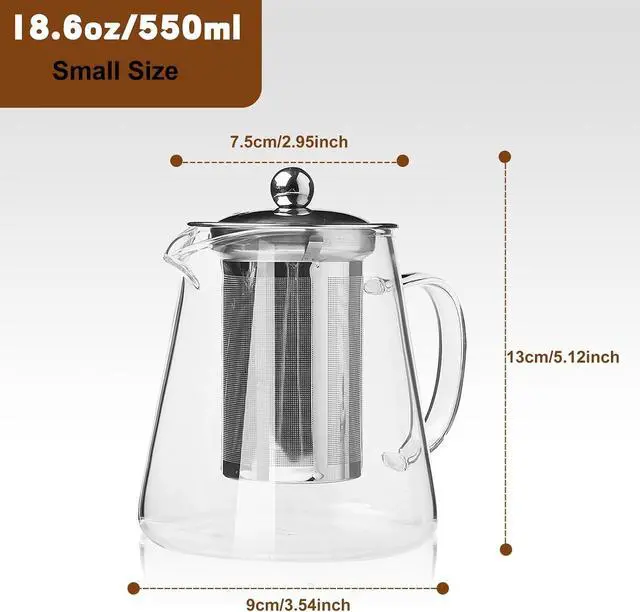 Alt view image 3 of 7 - Glass Teapot, Tea Pot with Removable Infusers for Loose Tea, Borosilicate Glass Tea Kettle Tea Maker Stovetop for Party, Camping,Travel (550ML)