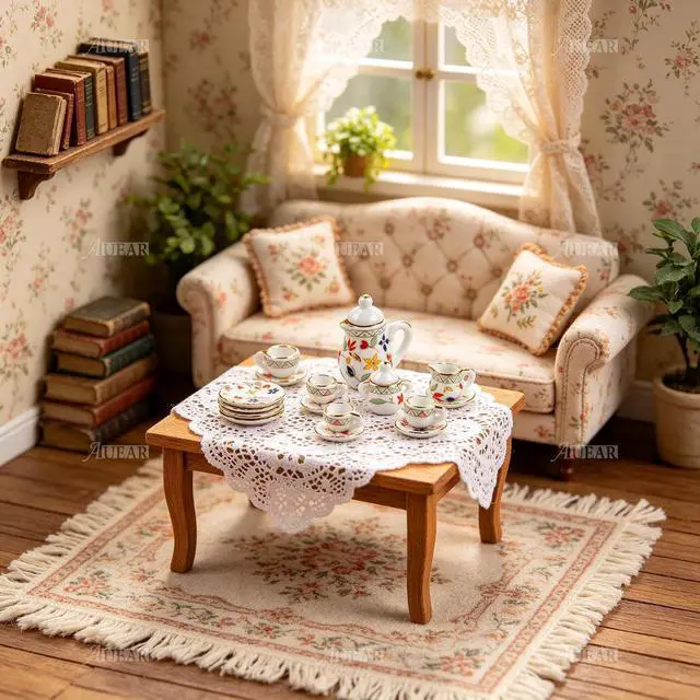 Alt view image 4 of 7 - AUEAR, 15 Pack Miniature Ware Porcelain Tea Set 1:12 Miniatur Dish Cup Plate Classic Kitchen Accessories(Gold Leaf Pattern)