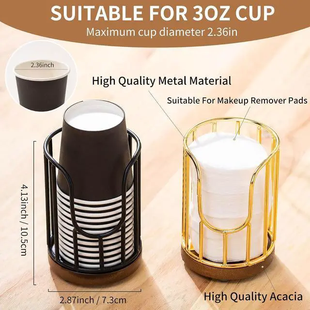 Alt view image 2 of 5 - Bathroom Cup Dispenser with Acacia Wood Stand - Essential Bathroom Accessories for Toothbrush Holders & Mouthwash Cup Dispenser on Vanity Countertops Black