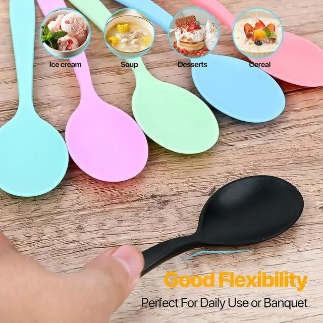 Alt view image 6 of 7 - Plastic Spoons Heavy Duty Disposable Spoons 6.1 Inch Soup Spoons for Lounge Party Wedding Office Picnic Camping Daily Use (36 Count)