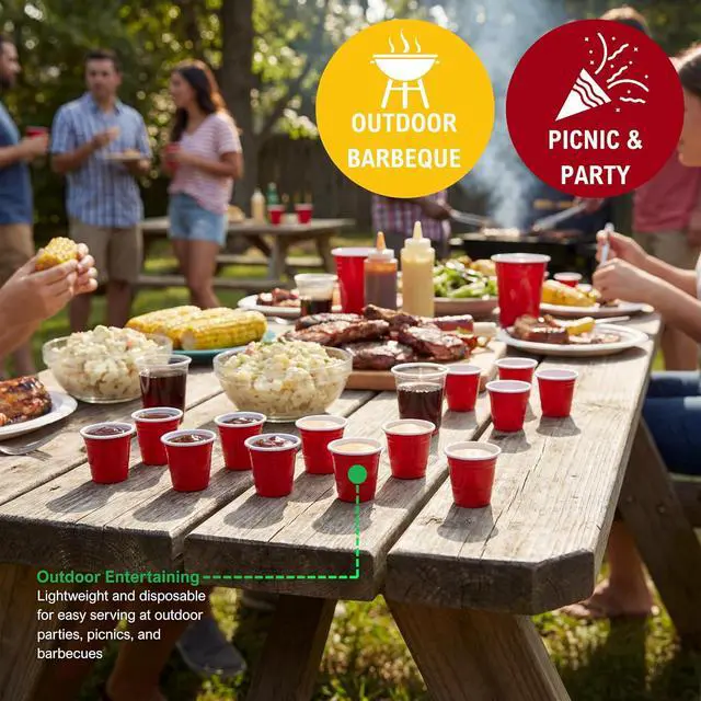 Alt view image 6 of 7 - WHISC Red Disposable Plastic Shot Glasses, 2 oz, 36-Pack, Stackable Cups