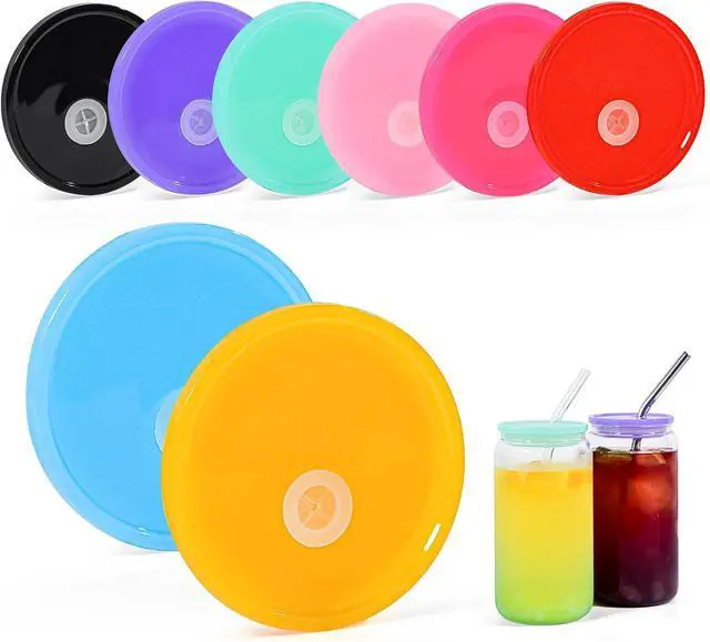 Main image of 8 Pcs Acrylic Lids for 16 oz Glass Cups Plastic Tumbler Replacement Lids Spill Proof Reusable Glass Cup Lid for Beer Can Iced Coffee Cups Drinking Glasses - Multi-Colored