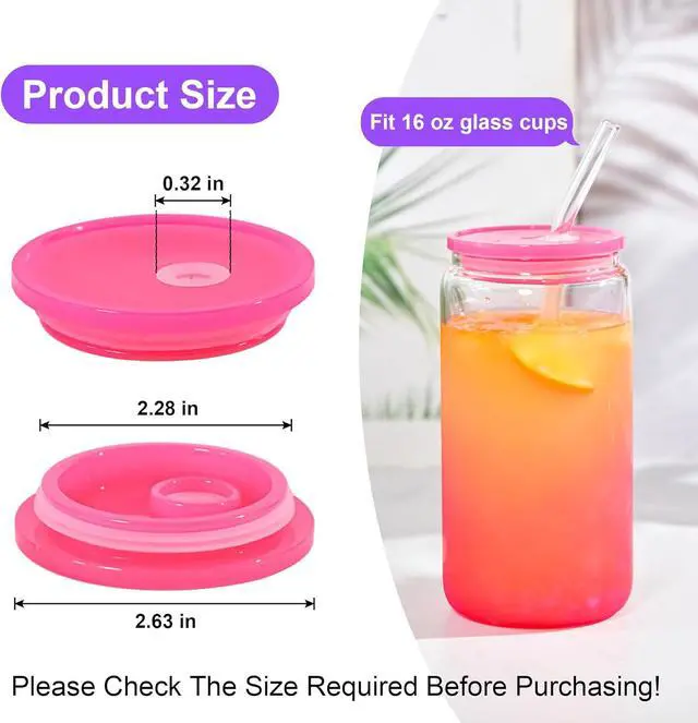 Alt view image 2 of 7 - 8 Pcs Acrylic Lids for 16 oz Glass Cups Plastic Tumbler Replacement Lids Spill Proof Reusable Glass Cup Lid for Beer Can Iced Coffee Cups Drinking Glasses - Multi-Colored
