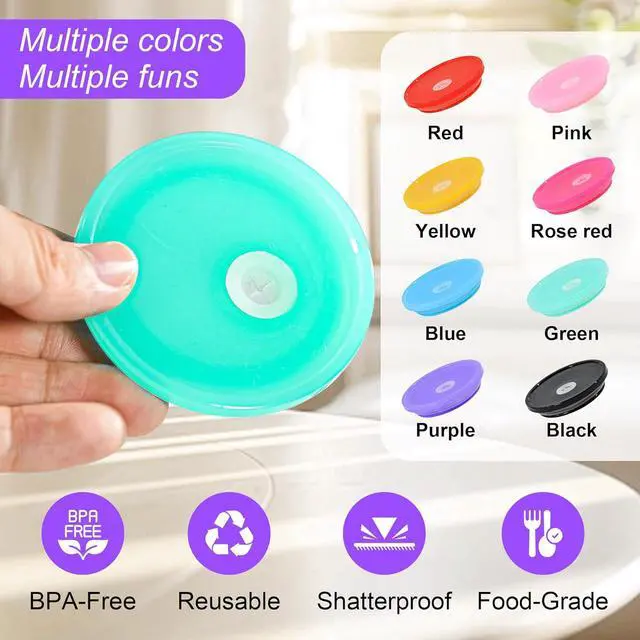 Alt view image 4 of 7 - 8 Pcs Acrylic Lids for 16 oz Glass Cups Plastic Tumbler Replacement Lids Spill Proof Reusable Glass Cup Lid for Beer Can Iced Coffee Cups Drinking Glasses - Multi-Colored