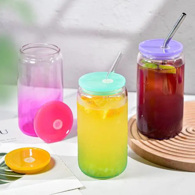 Alt view image 7 of 7 - 8 Pcs Acrylic Lids for 16 oz Glass Cups Plastic Tumbler Replacement Lids Spill Proof Reusable Glass Cup Lid for Beer Can Iced Coffee Cups Drinking Glasses - Multi-Colored