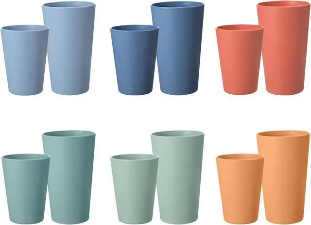Main image of HEYCOME Set of 12 Wheat Straw Cups, 6 Pcs 20 oz & 6 Pcs 12 oz Unbreakable Drinking Cups, Reusable Plastic Cups Sets for Outdoor Camp Kitchen, Microwave & Dishwasher Safe, Bpa Free, 6 Colors