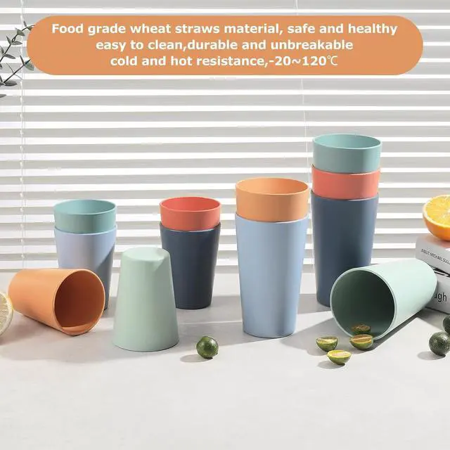 Alt view image 4 of 7 - HEYCOME Set of 12 Wheat Straw Cups, 6 Pcs 20 oz & 6 Pcs 12 oz Unbreakable Drinking Cups, Reusable Plastic Cups Sets for Outdoor Camp Kitchen, Microwave & Dishwasher Safe, Bpa Free, 6 Colors