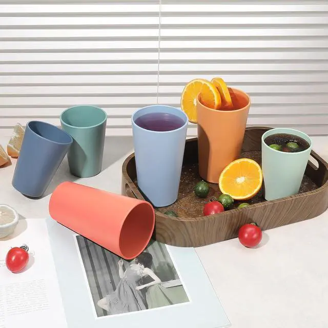 Alt view image 7 of 7 - HEYCOME Set of 12 Wheat Straw Cups, 6 Pcs 20 oz & 6 Pcs 12 oz Unbreakable Drinking Cups, Reusable Plastic Cups Sets for Outdoor Camp Kitchen, Microwave & Dishwasher Safe, Bpa Free, 6 Colors