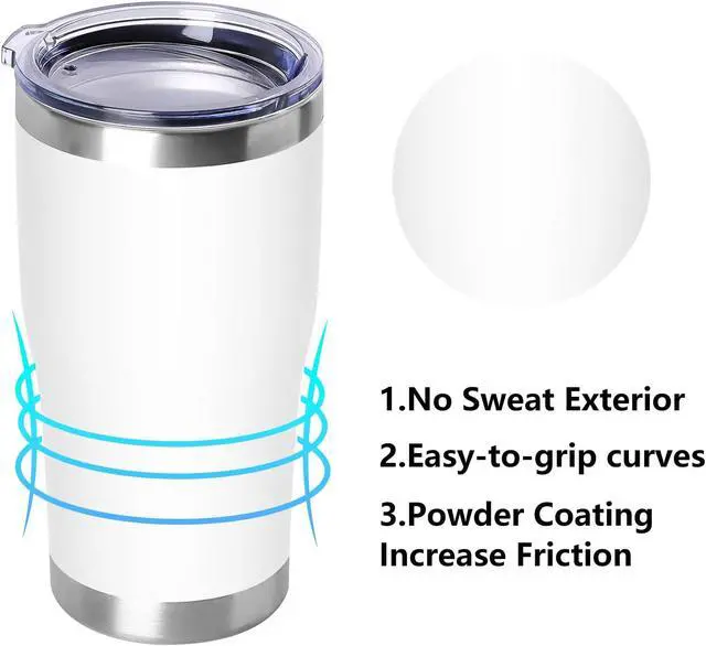 Alt view image 2 of 6 - DOMICARE 20oz Tumbler with Lid Stainless Steel Tumblers Bulk, Double Wall Vacuum Insulated Coffee Travel Mug Powder Coated Tumbler, 1 Count (Pack of 1) White