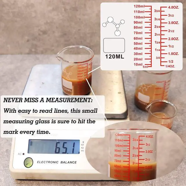 Alt view image 3 of 7 - High Borosilicate Glass Measuring Cup-V-Shaped Spout,120ml(4OZ) Glass Measuring Beaker for Kitchen or Restaurant, Easy to Read(Pack of 2)
