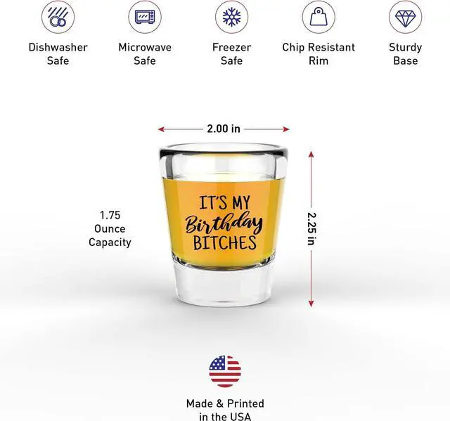 Alt view image 3 of 7 - Its My Birthday Shot Glass for Her, Happy Birthday Drinking Gifts for Women | Permanent Print - Dishwasher Safe