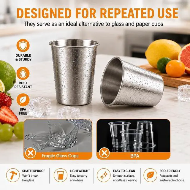 Alt view image 2 of 7 - Unbreakable 10 oz Stainless Steel Cups for kids,5 Pack BPA-Free Premium Stackable Metal Pint Cups for Home, Outdoor & Children's Daily Use